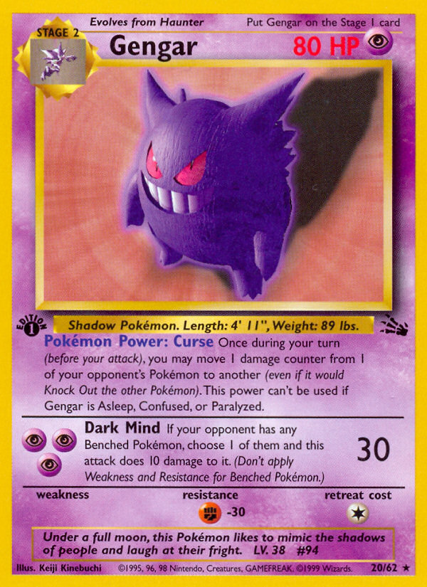 Gengar (20/62) [Fossil 1st Edition] | Galactic Gamez