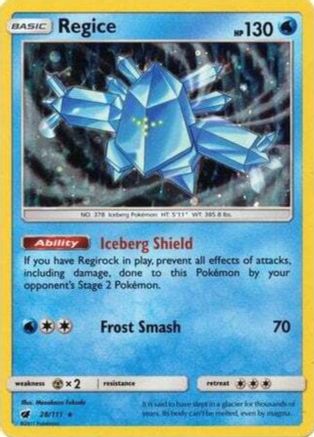 Regice (28/111) (Cosmos Holo) [Sun & Moon: Crimson Invasion] | Galactic Gamez