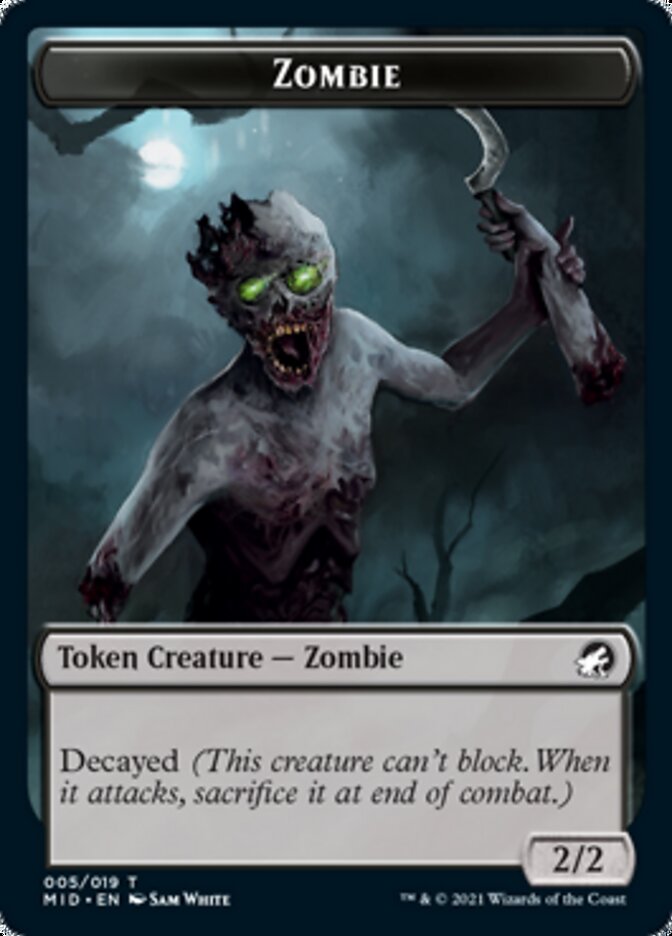 Zombie (005) // Wrenn and Seven Emblem Double-sided Token [Innistrad: Midnight Hunt Tokens] | Galactic Gamez