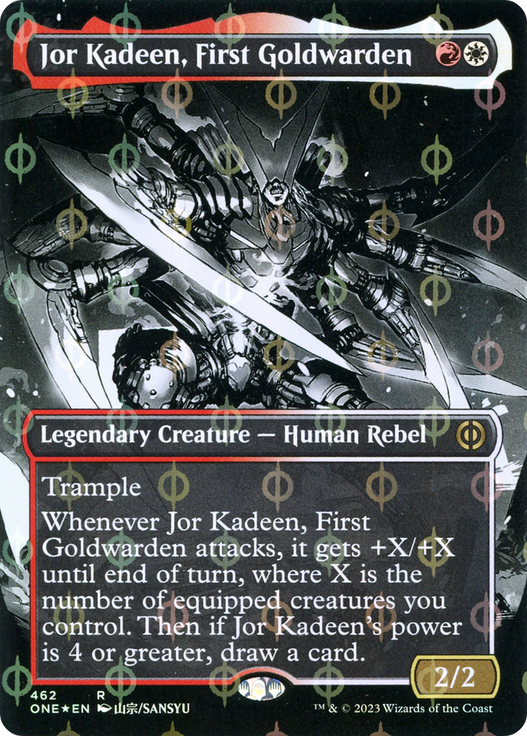 Jor Kadeen, First Goldwarden (Borderless Manga Step-and-Compleat Foil) [Phyrexia: All Will Be One] | Galactic Gamez