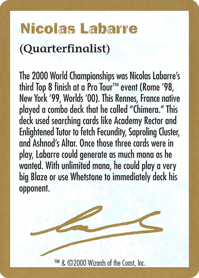 Nicolas Labarre Bio [World Championship Decks 2000] | Galactic Gamez