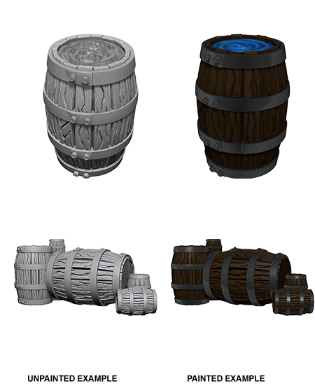 WizKids Deep Cuts Unpainted Miniatures: Barrels & Pile of Barrels | Galactic Gamez