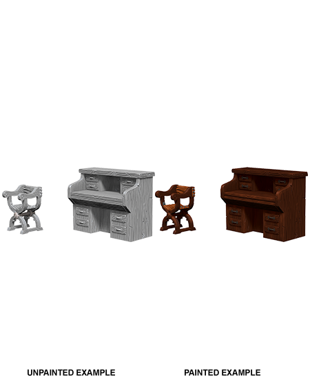 WizKids Deep Cuts Unpainted Miniatures: Desk & Chair | Galactic Gamez