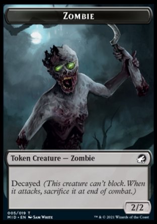 Zombie (005) // Zombie (015) Double-sided Token [Innistrad: Midnight Hunt Tokens] | Galactic Gamez