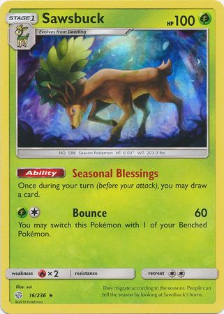 Sawsbuck (16/236) (Build & Battle Box Exclusive) [Sun & Moon: Cosmic Eclipse] | Galactic Gamez