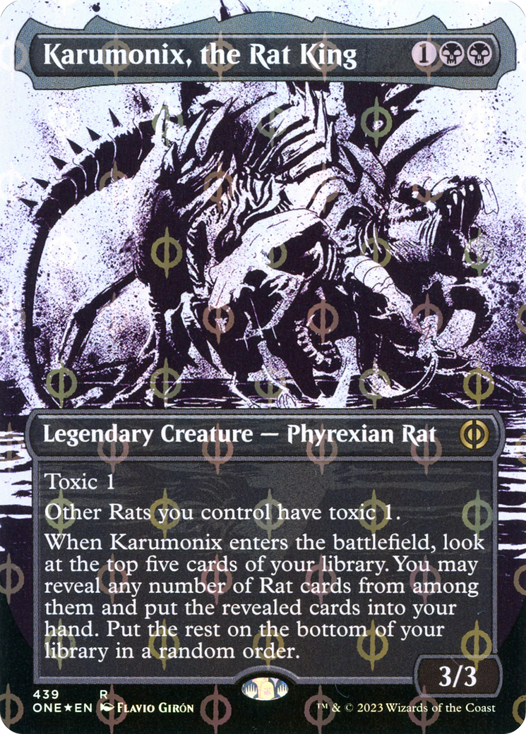 Karumonix, the Rat King (Borderless Ichor Step-and-Compleat Foil) [Phyrexia: All Will Be One] | Galactic Gamez