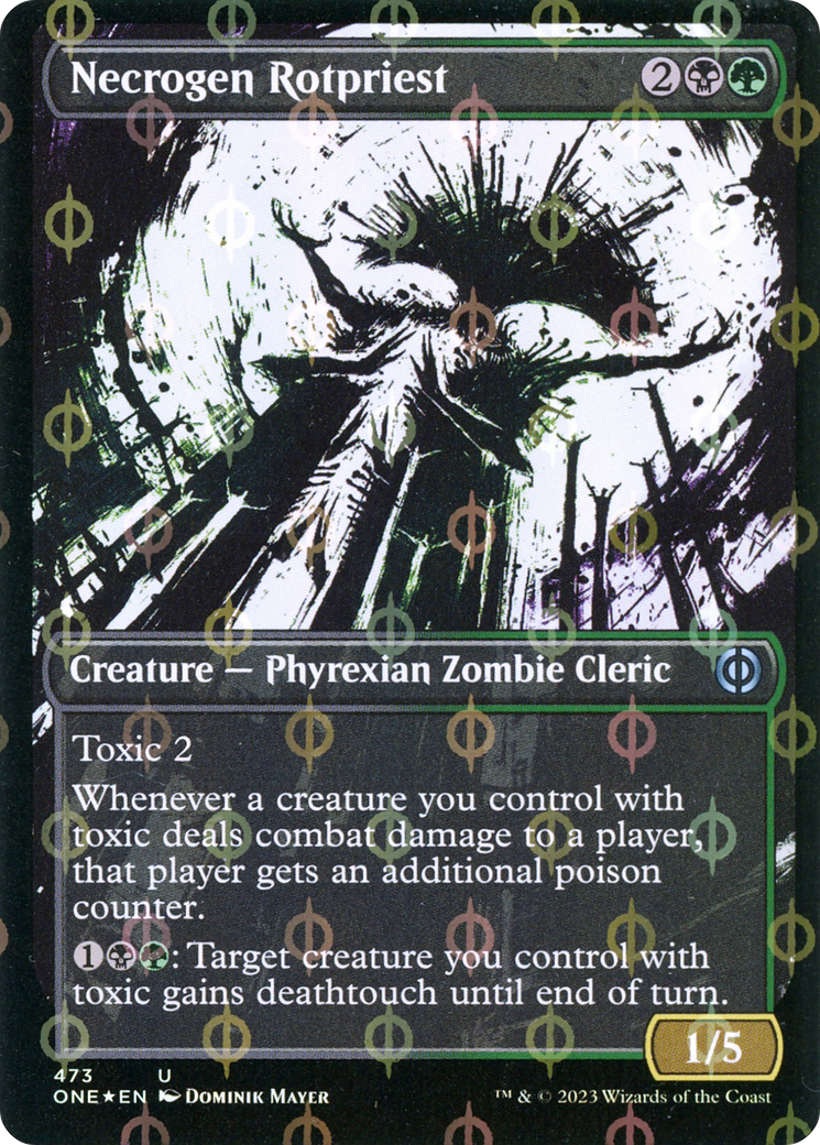 Necrogen Rotpriest (Borderless Ichor Step-and-Compleat Foil) [Phyrexia: All Will Be One] | Galactic Gamez