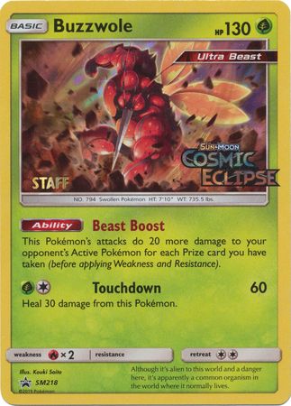 Buzzwole (SM218) (Staff Prerelease Promo) [Sun & Moon: Black Star Promos] | Galactic Gamez