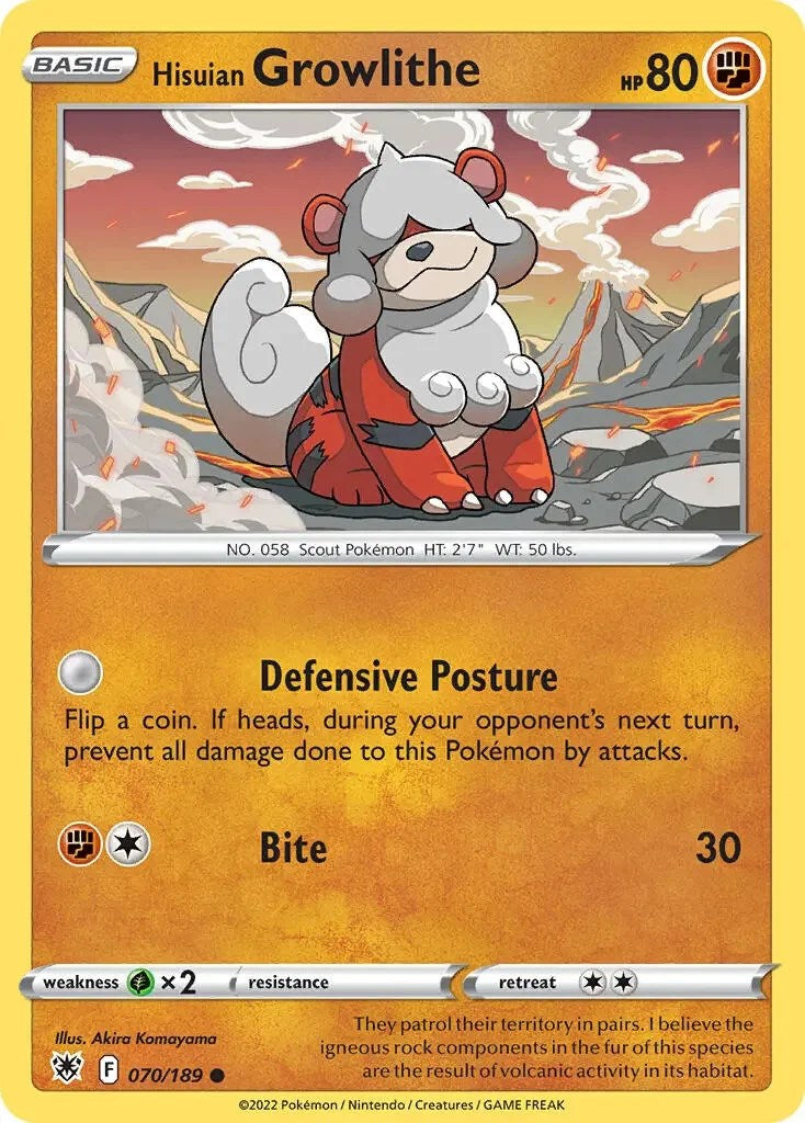 Hisuian Growlithe (070/189) (Theme Deck Exclusive) [Sword & Shield: Astral Radiance] | Galactic Gamez