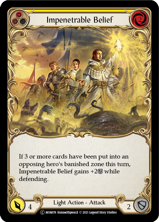 Impenetrable Belief (Yellow) (Rainbow Foil) [U-MON076-RF] Unlimited Edition Rainbow Foil | Galactic Gamez