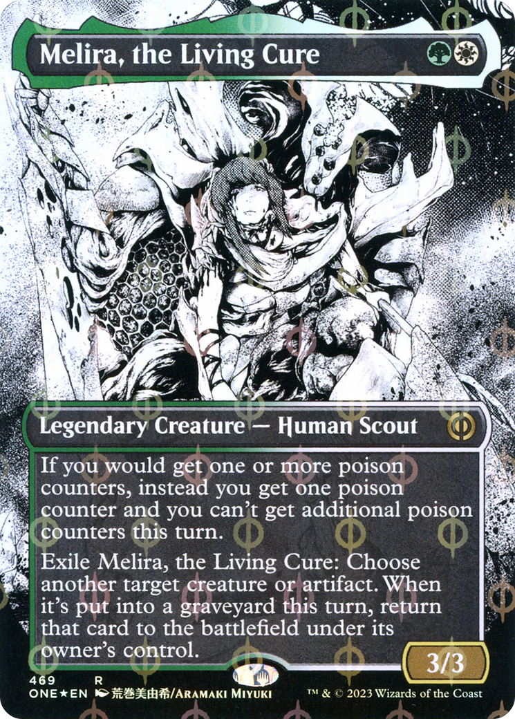 Melira, the Living Cure (Borderless Manga Step-and-Compleat Foil) [Phyrexia: All Will Be One] | Galactic Gamez