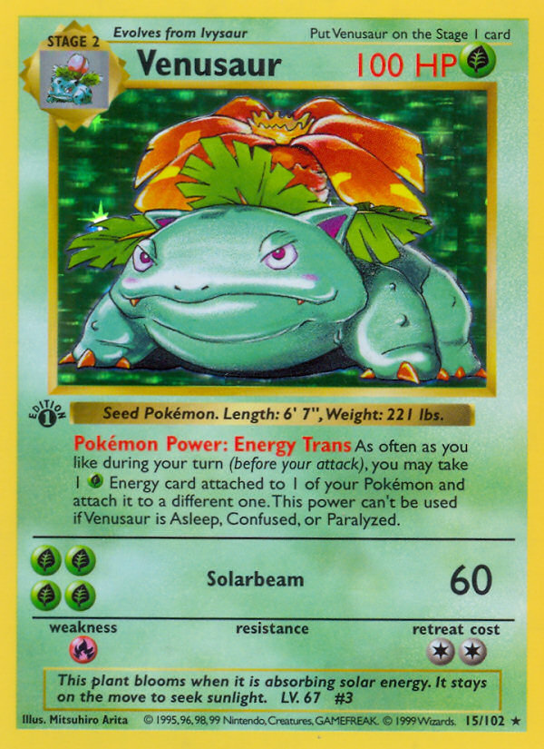 Venusaur (15/102) (Shadowless) [Base Set 1st Edition] | Galactic Gamez