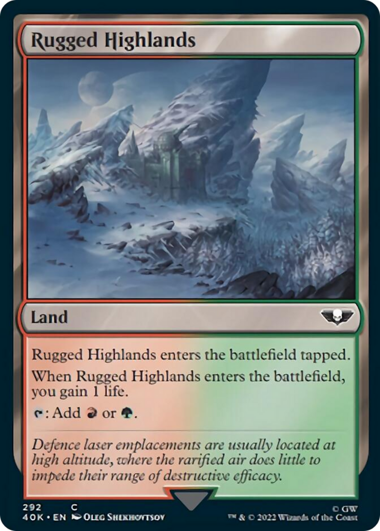 Rugged Highlands (Surge Foil) [Universes Beyond: Warhammer 40,000] | Galactic Gamez