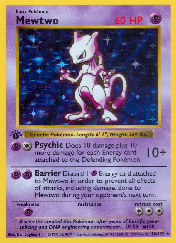 Mewtwo (10/102) (Shadowless) [Base Set 1st Edition] | Galactic Gamez