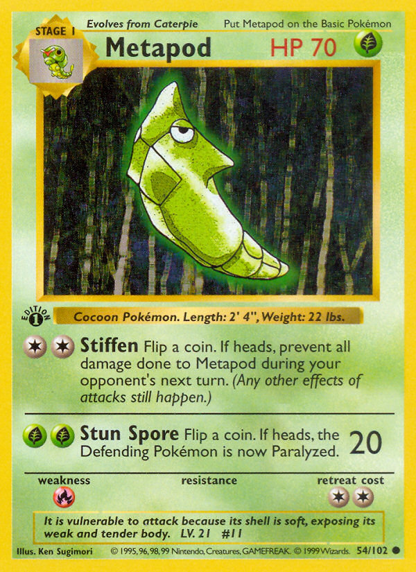 Metapod (54/102) (Shadowless) [Base Set 1st Edition] | Galactic Gamez