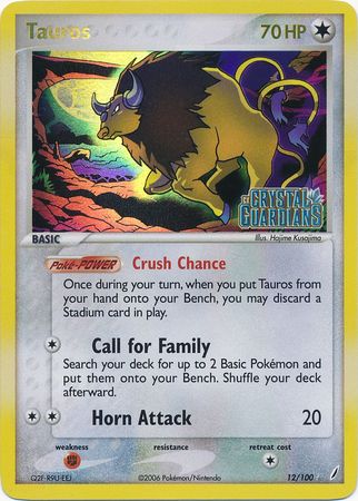 Tauros (12/100) (Stamped) [EX: Crystal Guardians] | Galactic Gamez