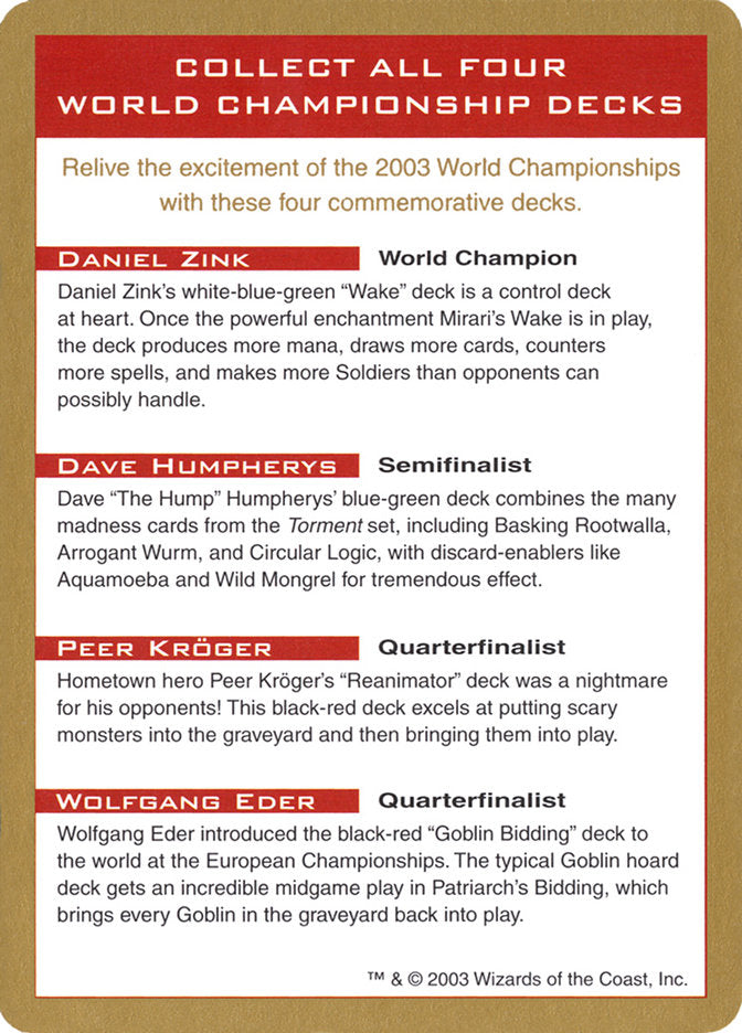 2003 World Championships Ad [World Championship Decks 2003] | Galactic Gamez