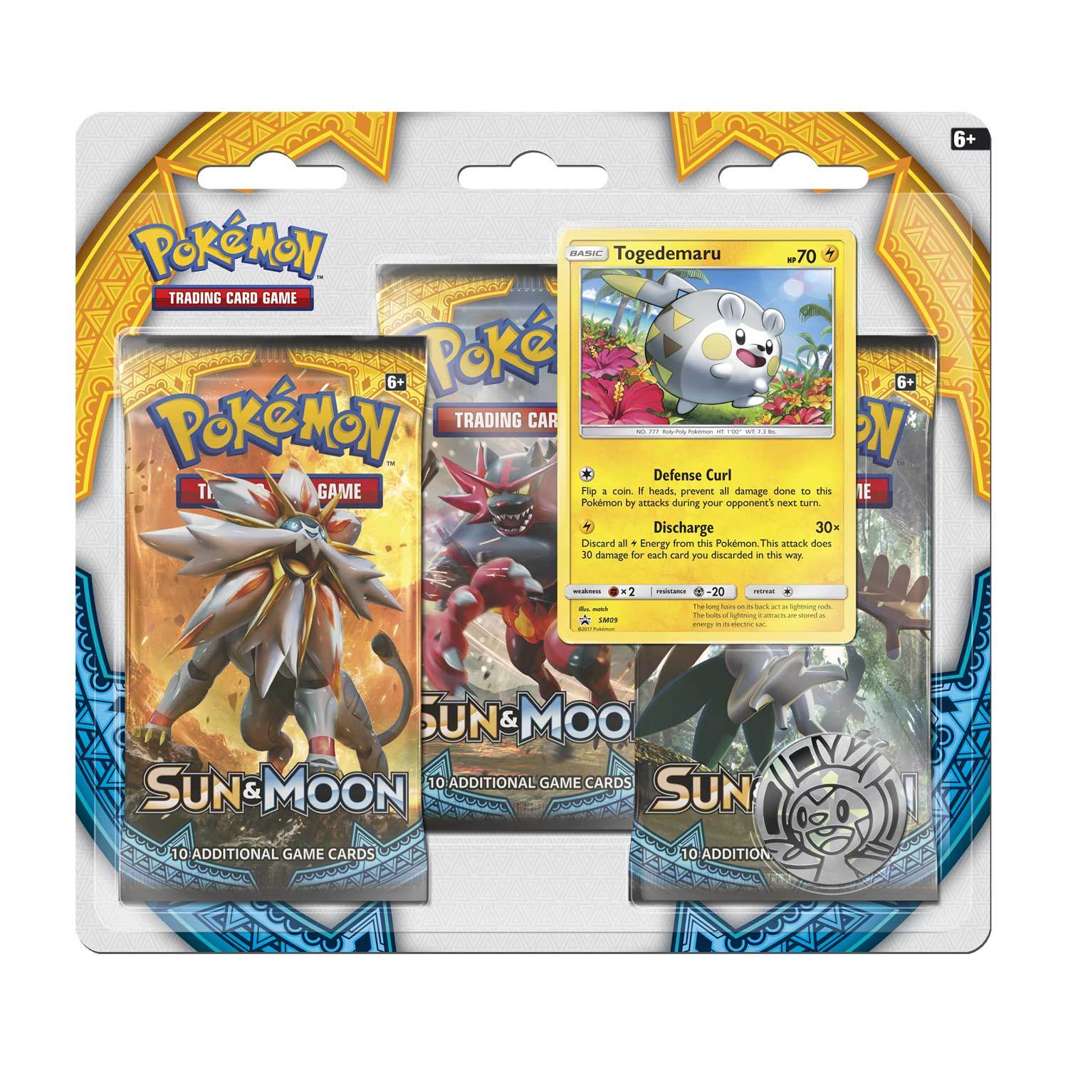 Pokémon TCG: 3 Sun & Moon Booster Packs with Bonus Togedemaru Promo Card and Coin | Galactic Gamez