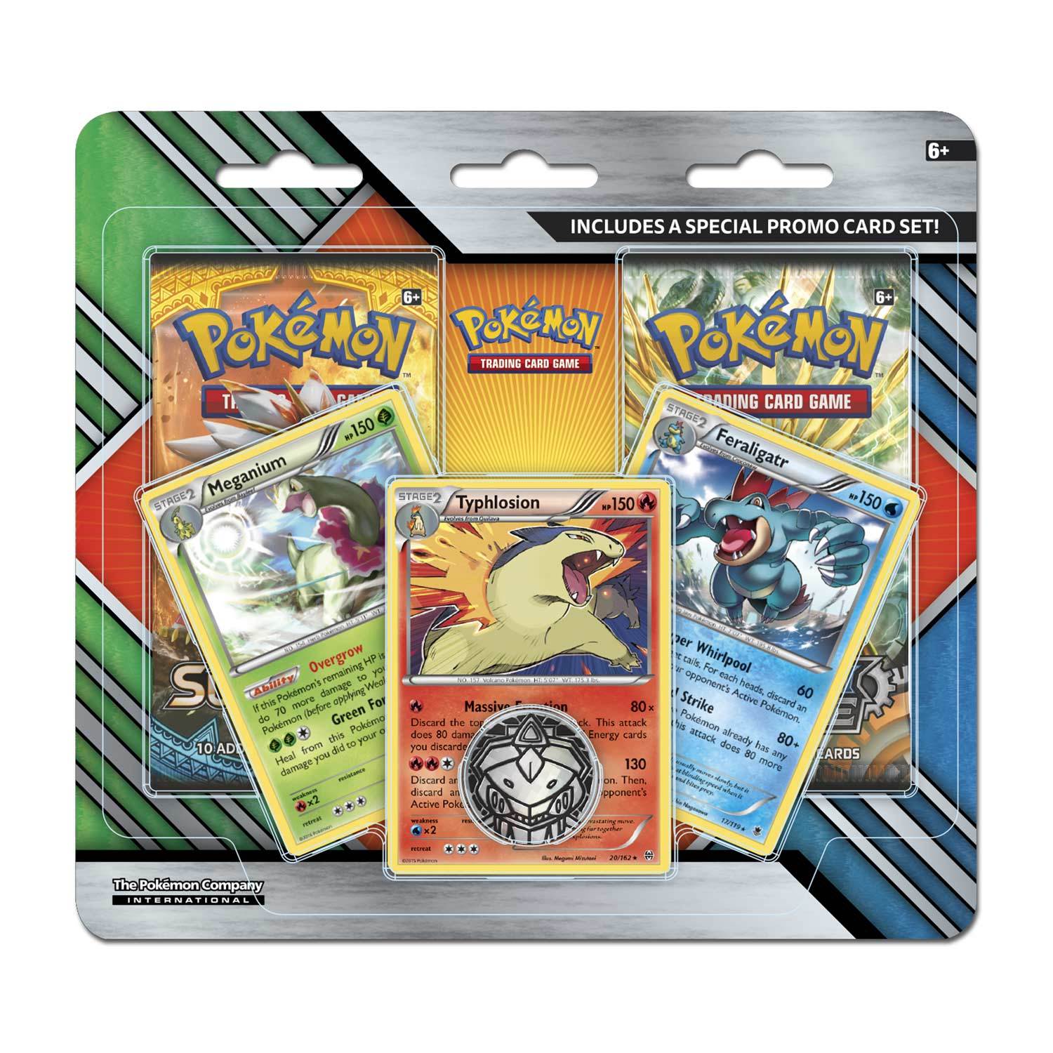 Pokémon TCG: Meganium, Typhlosion, and Feraligatr with 2 Booster Packs and Coin | Galactic Gamez