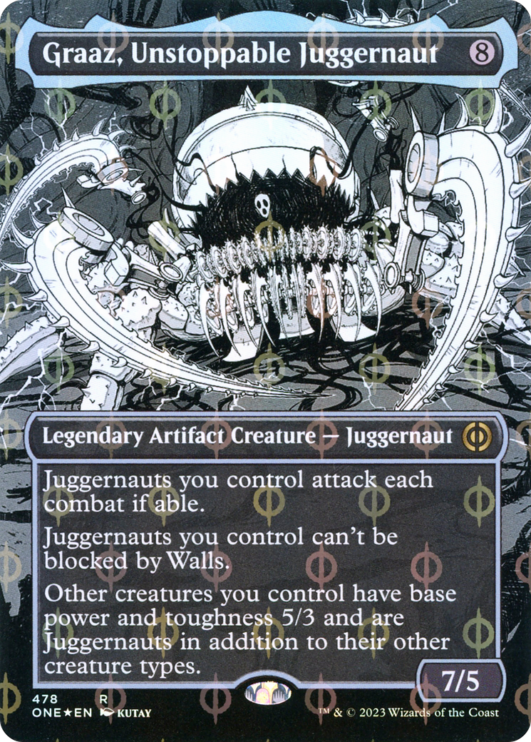 Graaz, Unstoppable Juggernaut (Borderless Manga Step-and-Compleat Foil) [Phyrexia: All Will Be One] | Galactic Gamez