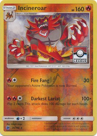 Incineroar (26/149) (League Promo) [Sun & Moon: Base Set] | Galactic Gamez