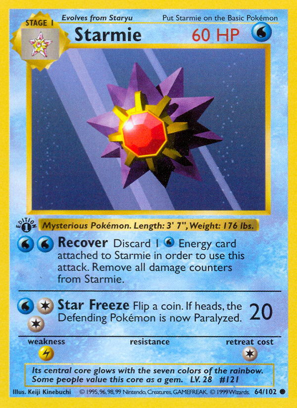 Starmie (64/102) (Shadowless) [Base Set 1st Edition] | Galactic Gamez