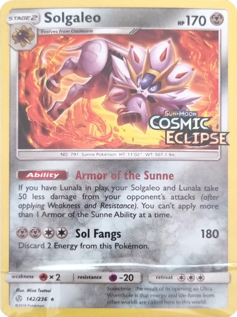 Solgaleo (142/236) (Cosmic Eclipse Stamped) [Sun & Moon: Cosmic Eclipse] | Galactic Gamez