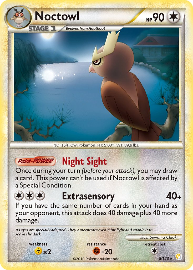 Noctowl (8/123) (Theme Deck Exclusive) [HeartGold & SoulSilver: Base Set] | Galactic Gamez