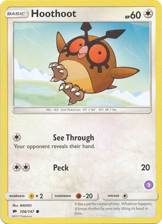 Hoothoot (106/147) (Deck Exclusive #1) [Sun & Moon: Trainer Kit - Alolan Sandslash] | Galactic Gamez