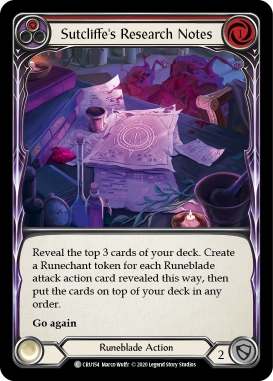 Sutcliffe's Research Notes (Red) [CRU154] 1st Edition Rainbow Foil | Galactic Gamez