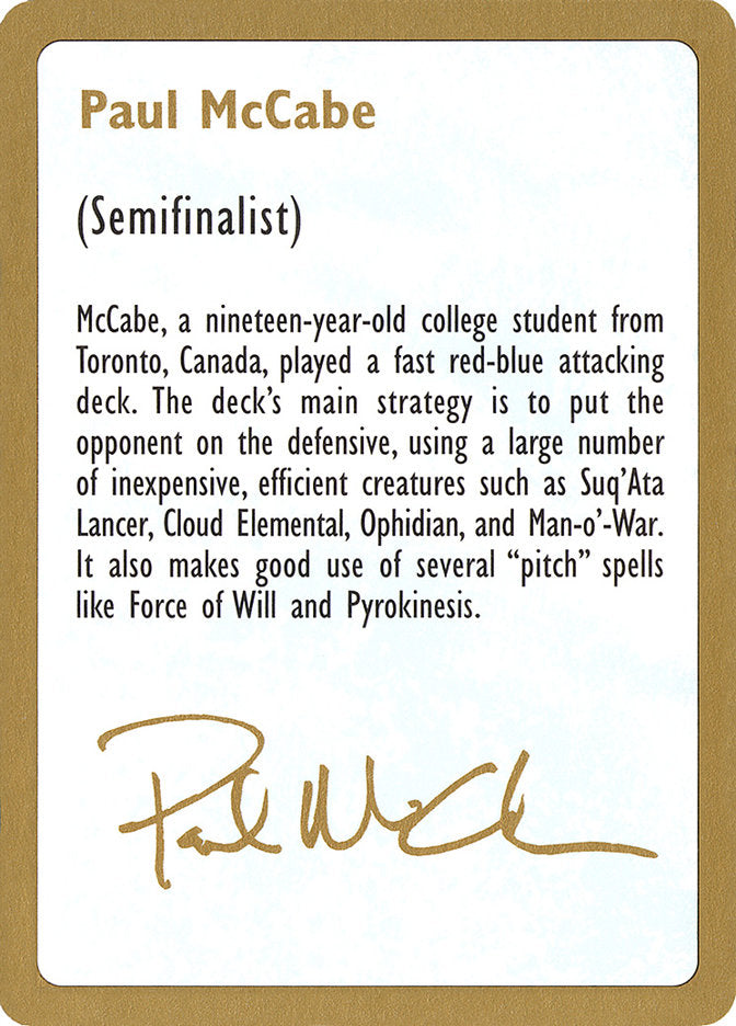 Paul McCabe Bio [World Championship Decks 1997] | Galactic Gamez