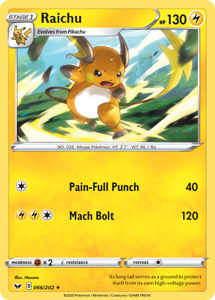 Raichu (066/202) [Sword & Shield: Base Set] | Galactic Gamez