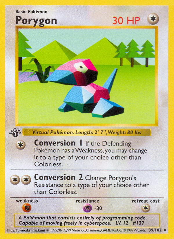 Porygon (39/102) (Shadowless) [Base Set 1st Edition] | Galactic Gamez