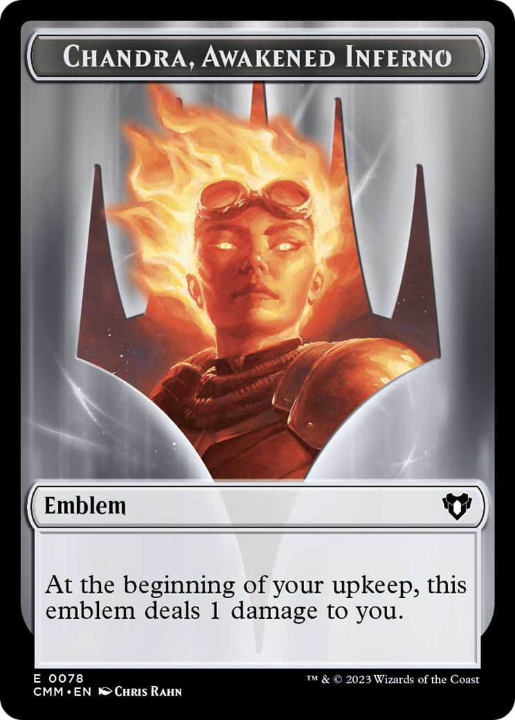 Chandra, Awakened Inferno Emblem // Wizard Double-Sided Token [Commander Masters Tokens] | Galactic Gamez