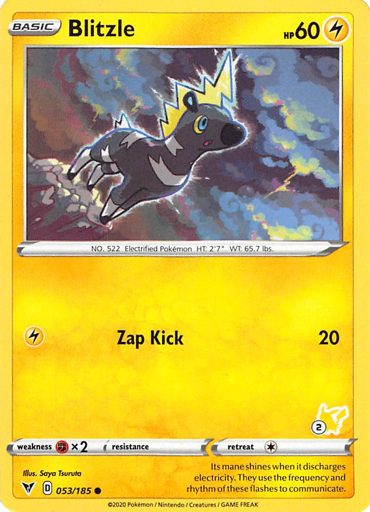 Blitzle (053/185) (Pikachu Stamp #2) [Battle Academy 2022] | Galactic Gamez