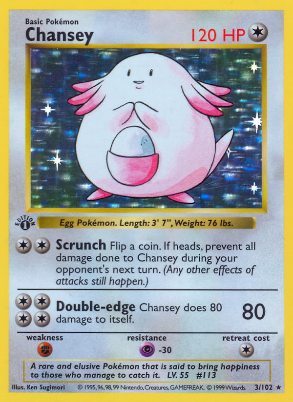 Chansey (3/102) (Shadowless) [Base Set 1st Edition] | Galactic Gamez