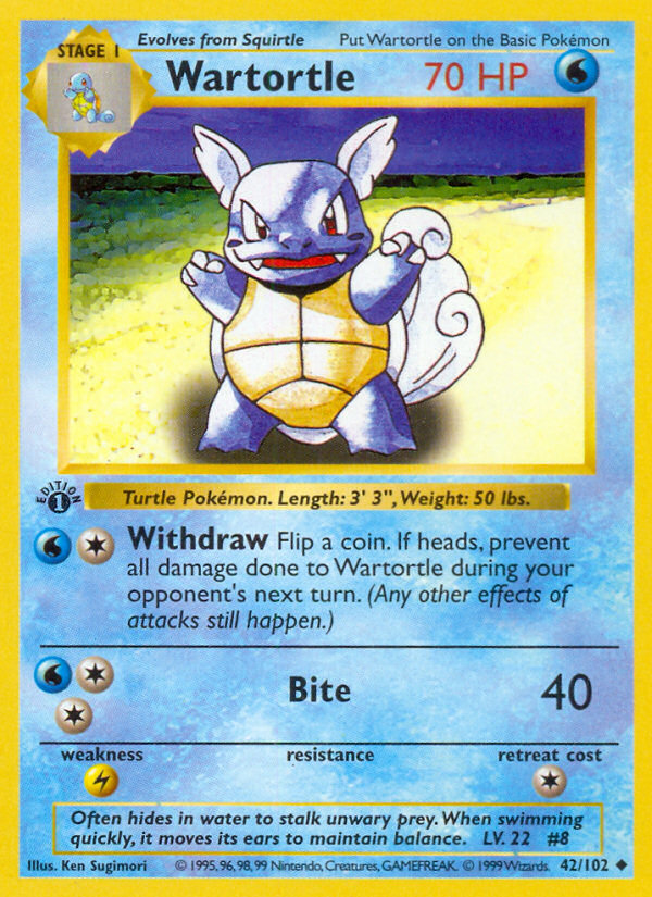 Wartortle (42/102) (Shadowless) [Base Set 1st Edition] | Galactic Gamez