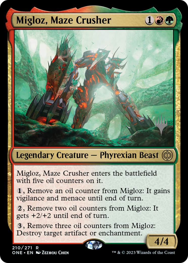 Migloz, Maze Crusher (Promo Pack) [Phyrexia: All Will Be One Promos] | Galactic Gamez
