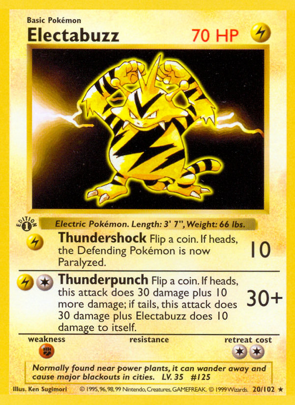 Electabuzz (20/102) (Shadowless) [Base Set 1st Edition] | Galactic Gamez