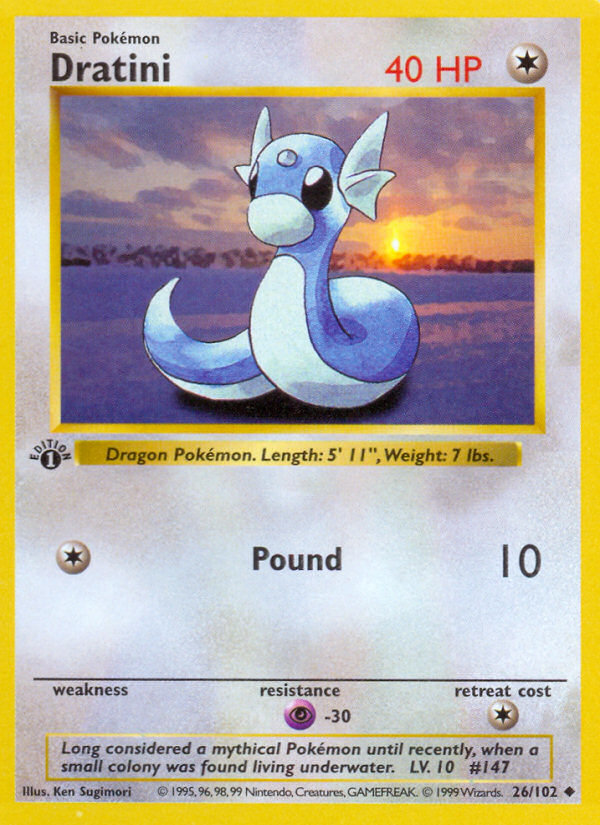 Dratini (26/102) (Shadowless) [Base Set 1st Edition] | Galactic Gamez