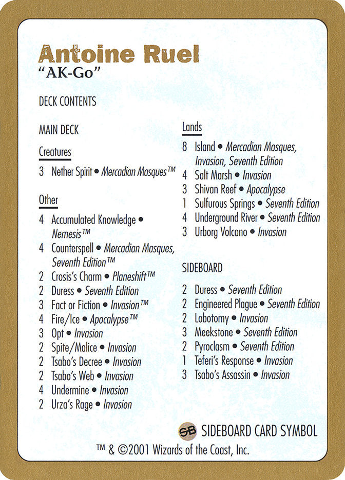 Antoine Ruel Decklist [World Championship Decks 2001] | Galactic Gamez