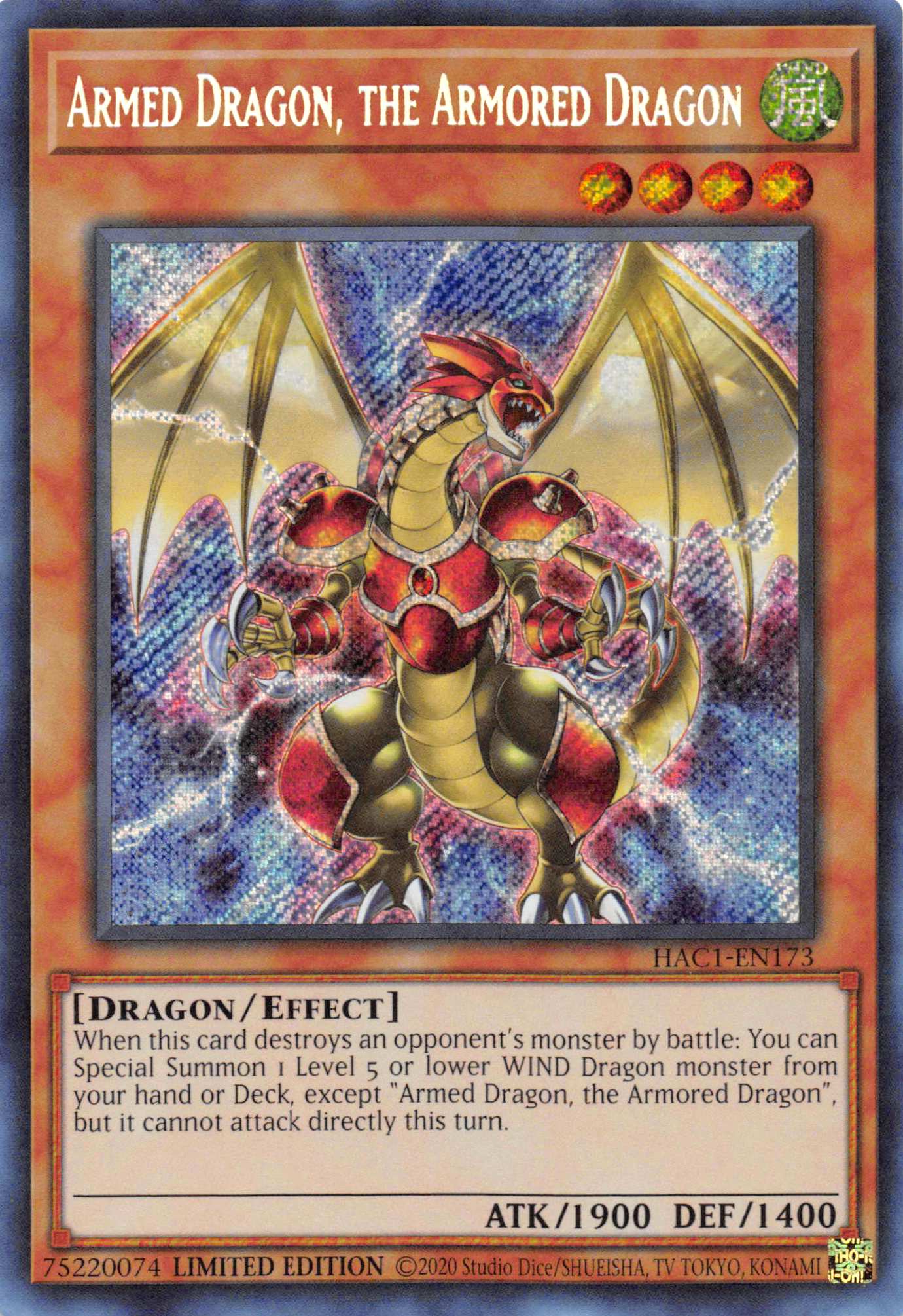 Armed Dragon, the Armored Dragon [HAC1-EN173] Secret Rare | Galactic Gamez