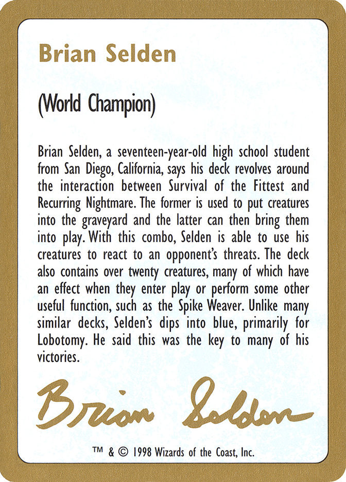 Brian Selden Bio [World Championship Decks 1998] | Galactic Gamez