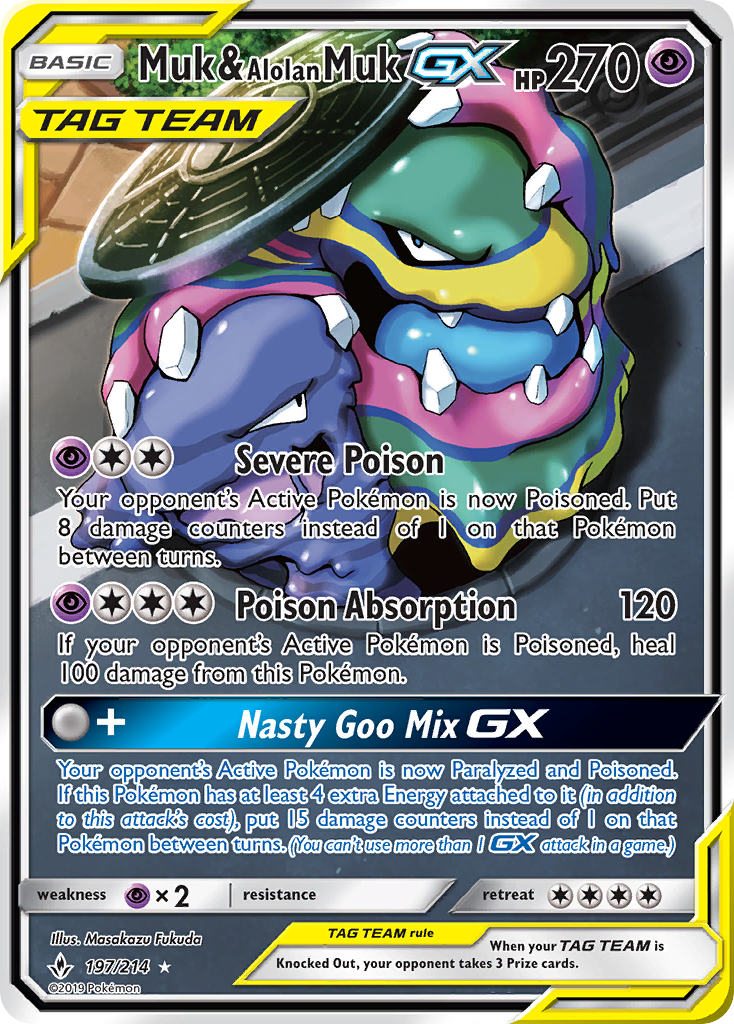 Muk & Alolan Muk GX (197/214) [Sun & Moon: Unbroken Bonds] | Galactic Gamez