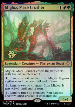 Migloz, Maze Crusher [Phyrexia: All Will Be One Prerelease Promos] | Galactic Gamez