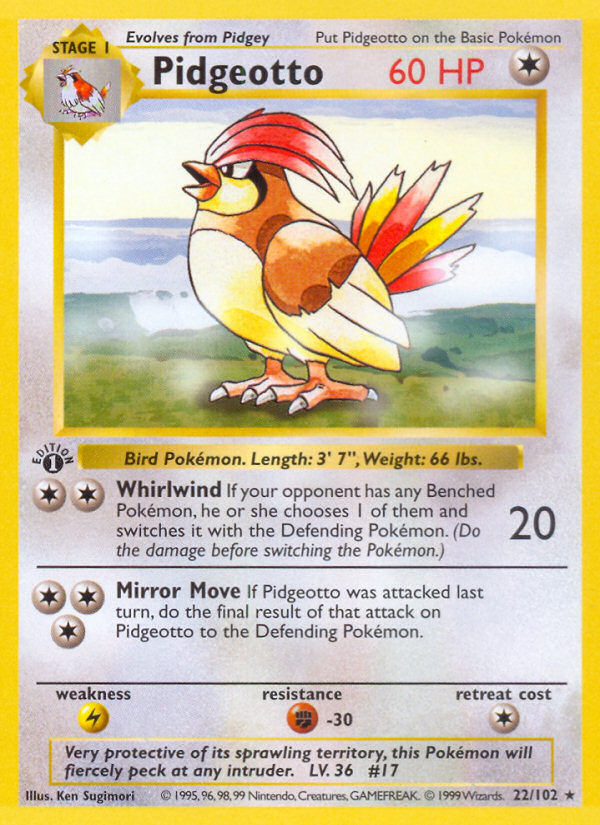 Pidgeotto (22/102) (Shadowless) [Base Set 1st Edition] | Galactic Gamez