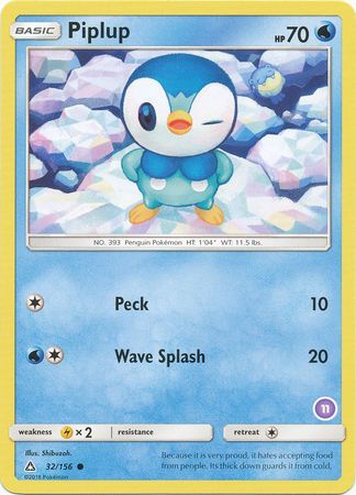 Piplup (32/156) (Deck Exclusive #11) [Sun & Moon: Trainer Kit - Alolan Sandslash] | Galactic Gamez