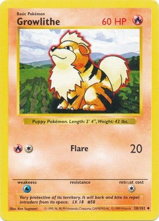 Growlithe (28/102) [Base Set Shadowless Unlimited] | Galactic Gamez