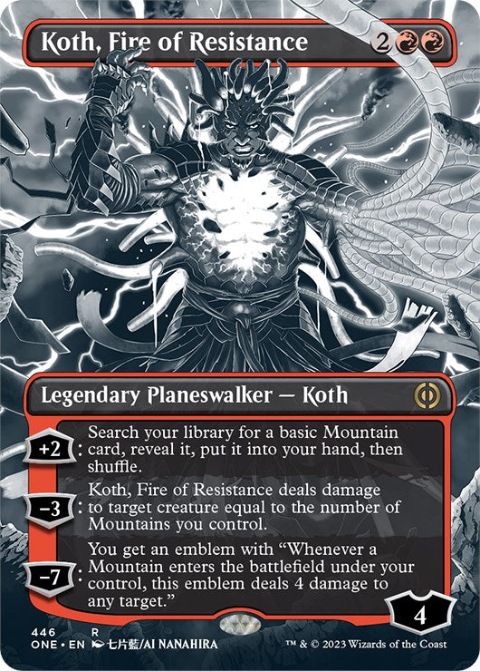 Koth, Fire of Resistance (Borderless Manga Step-and-Compleat Foil) [Phyrexia: All Will Be One] | Galactic Gamez