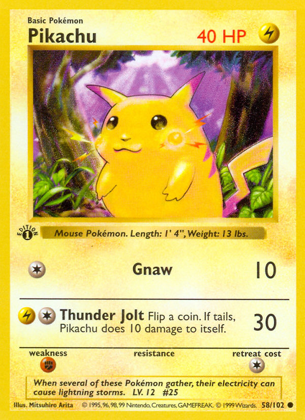 Pikachu (58/102) (Shadowless) [Base Set 1st Edition] | Galactic Gamez